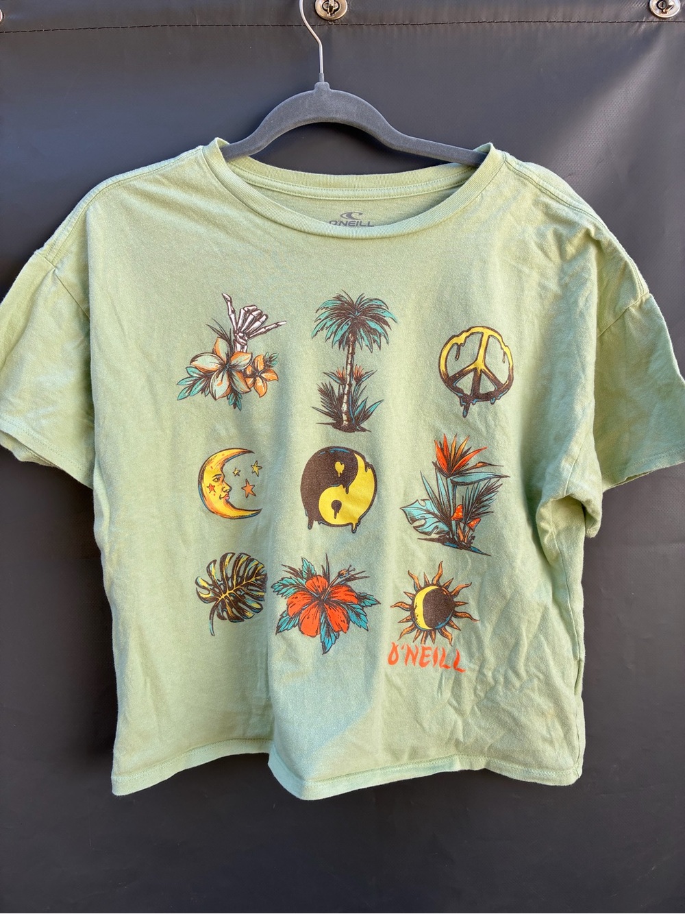 O'Neill woman’s' Light Green Graphic Tee - Tropical Icons XL